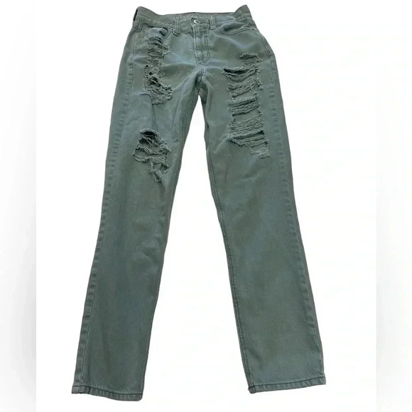 American Eagle Distressed Skinny Light Green High Rise  Jeans Size 0 - Picture 1 of 11